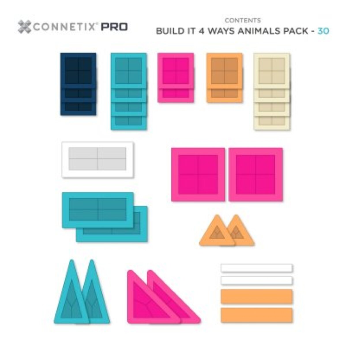 Connetix Magnetická stavebnice - Pro Build It 4 Ways Animals Set, 30 ks