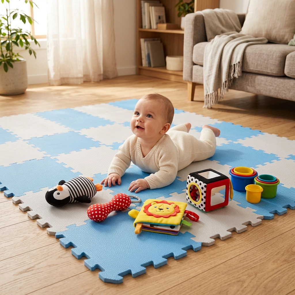 Nido Nido Pěnová hrací podložka Puzzle 18ks - Dusty Blue/Sandstone