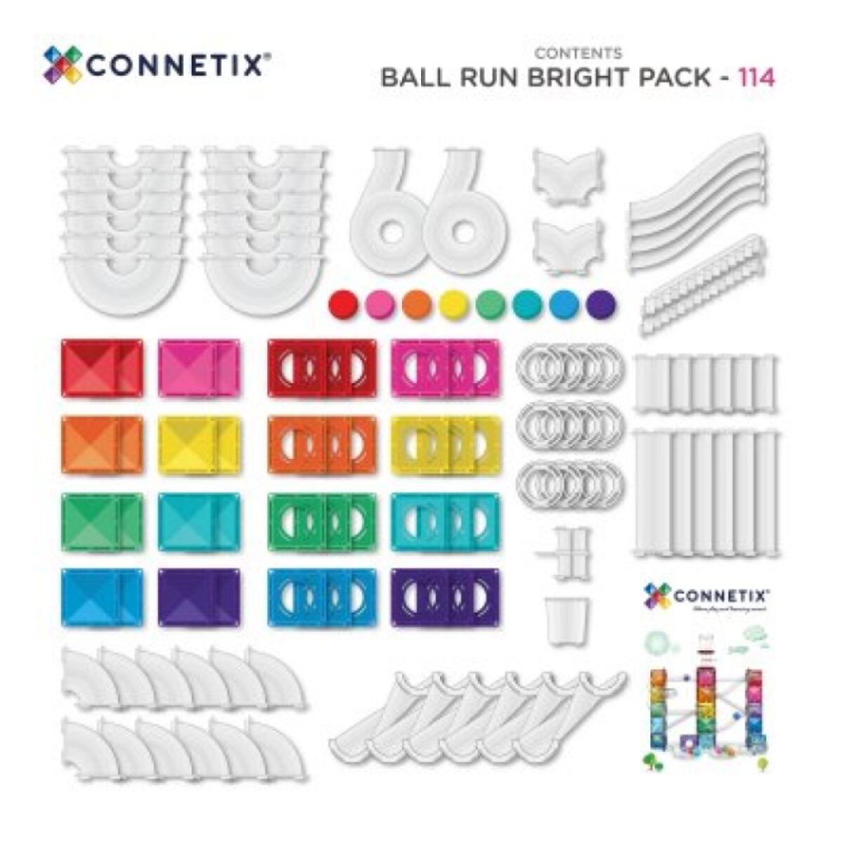 Connetix Magnetická kuličková dráha - Bright Ball Run Pack, 114 ks