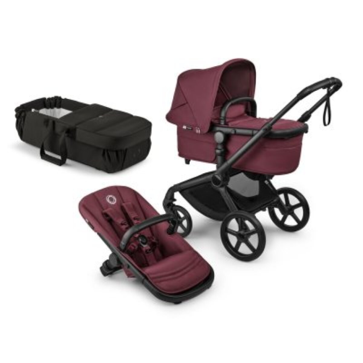 Bugaboo Fox5 Renew Kompletní set + Novorozenecké hnízdo - Black/Dark Cherry