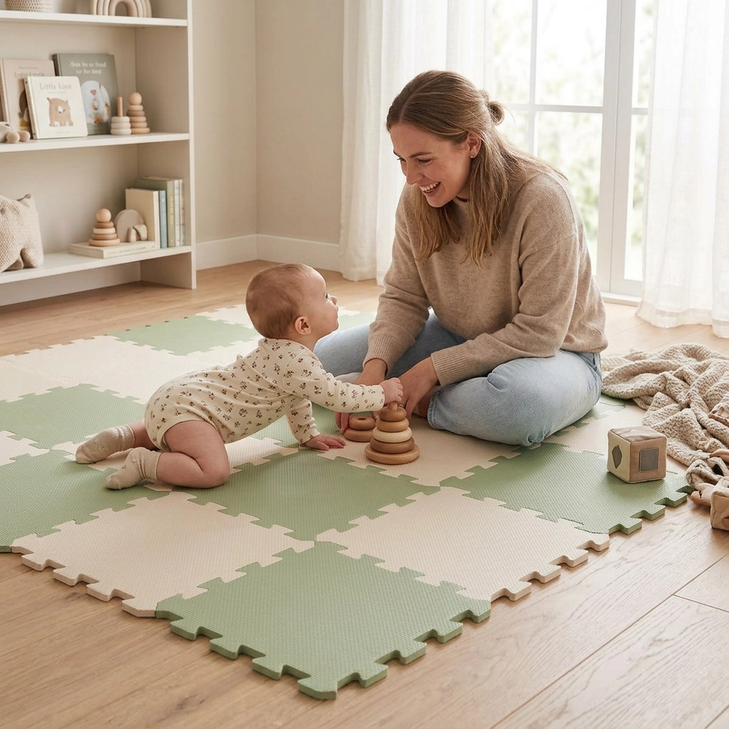 Nido Nido Pěnová hrací podložka Puzzle 18ks - Sage Green/Sandstone