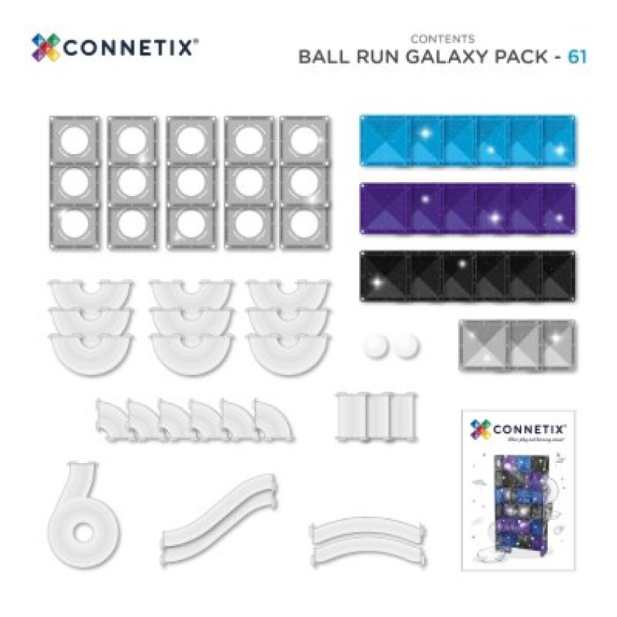 Connetix Magnetická kuličková dráha - Galaxy Pack, 61 ks