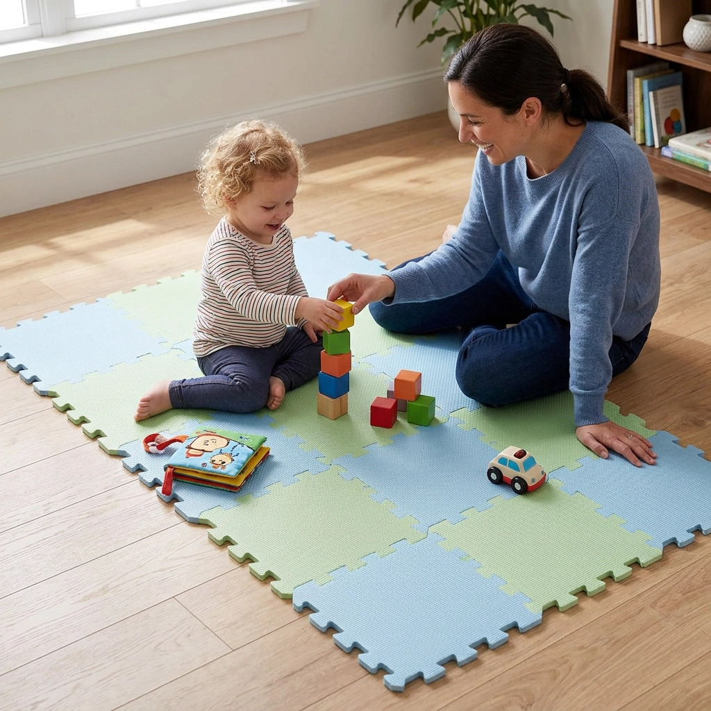 Nido Nido Pěnová hrací podložka Puzzle 18ks - Dusty Blue/Sage Green