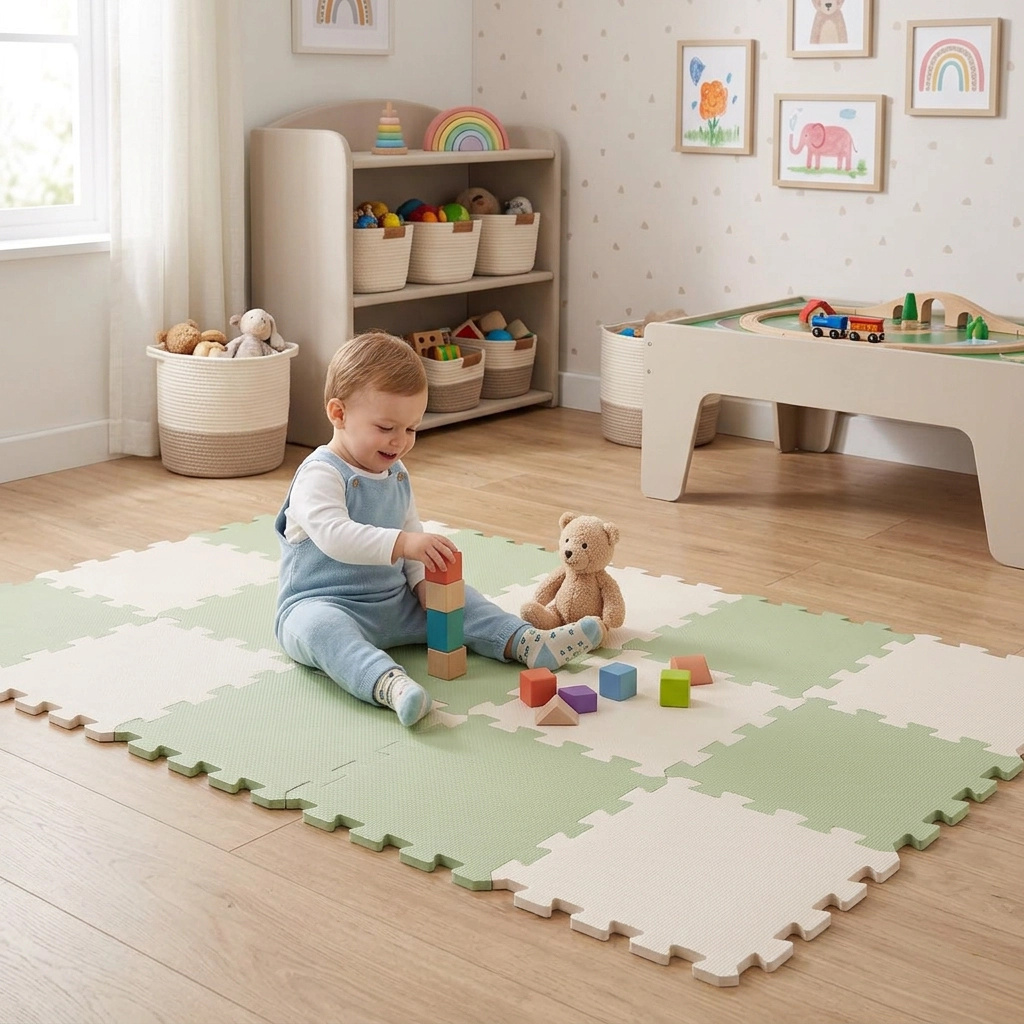 Nido Nido Pěnová hrací podložka Puzzle 18ks - Sage Green/Sandstone