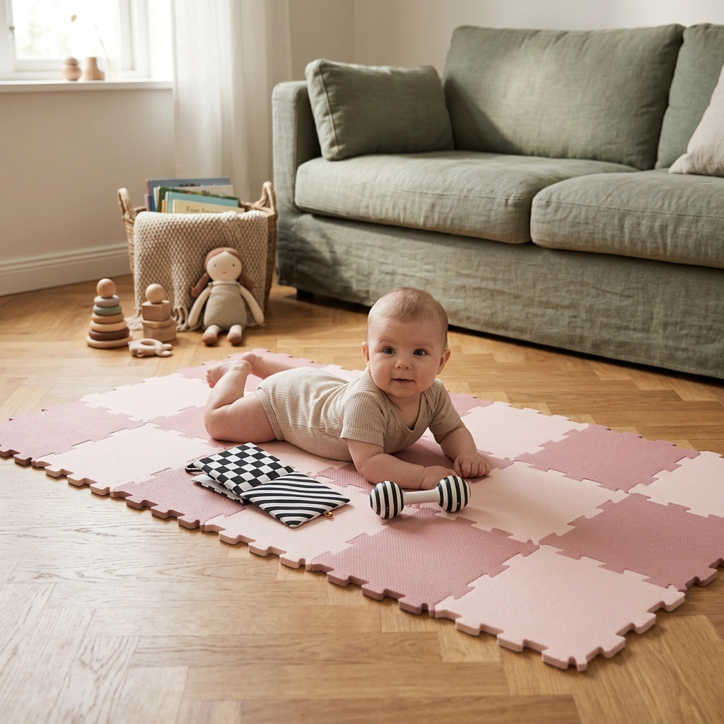 Nido Nido Pěnová hrací podložka Puzzle 18ks - Vanilla/Taupe Pink