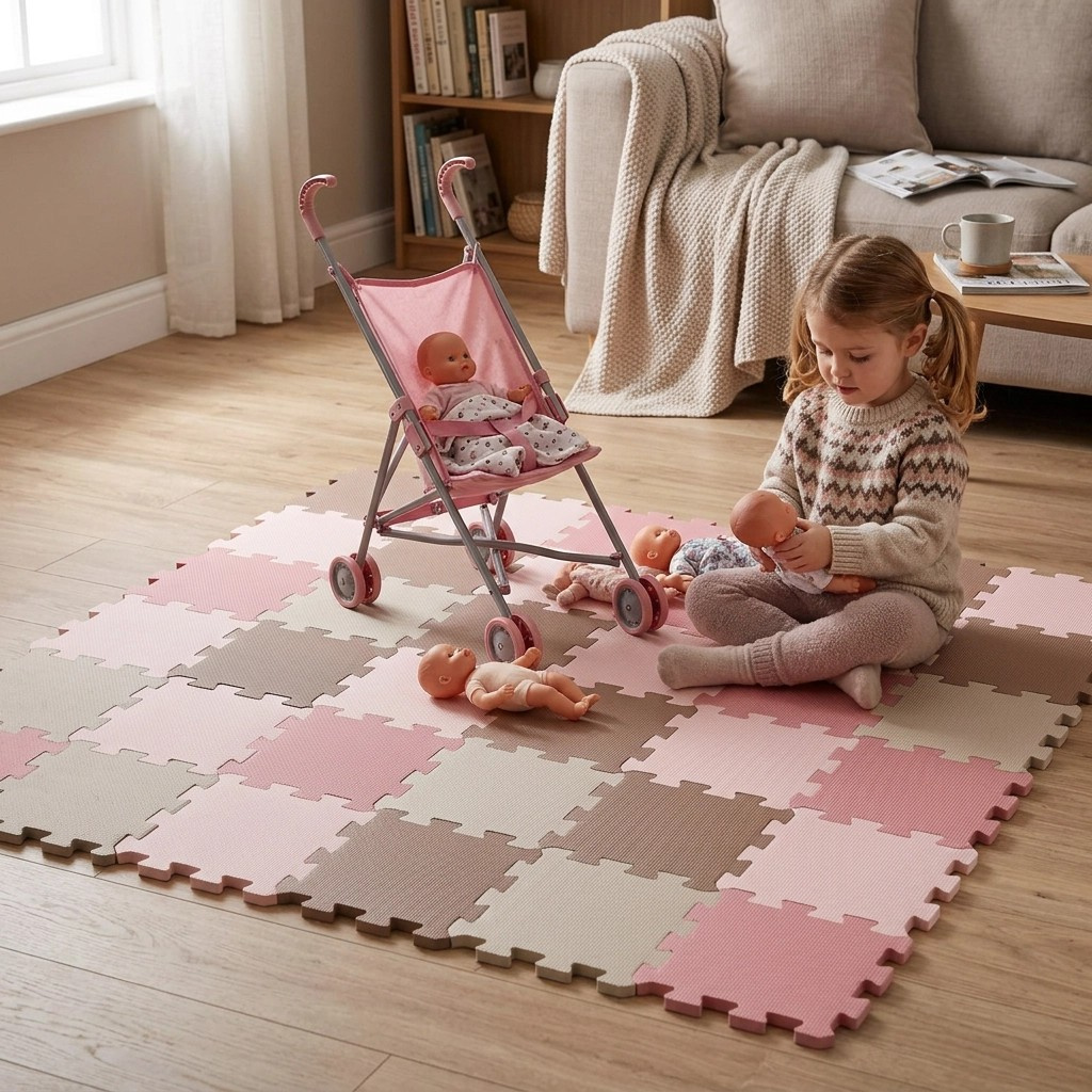 Nido Nido Pěnová hrací podložka Puzzle 36ks 180 x 180 cm - Vanilla/Taupe Pink/Caramel/Sandstone