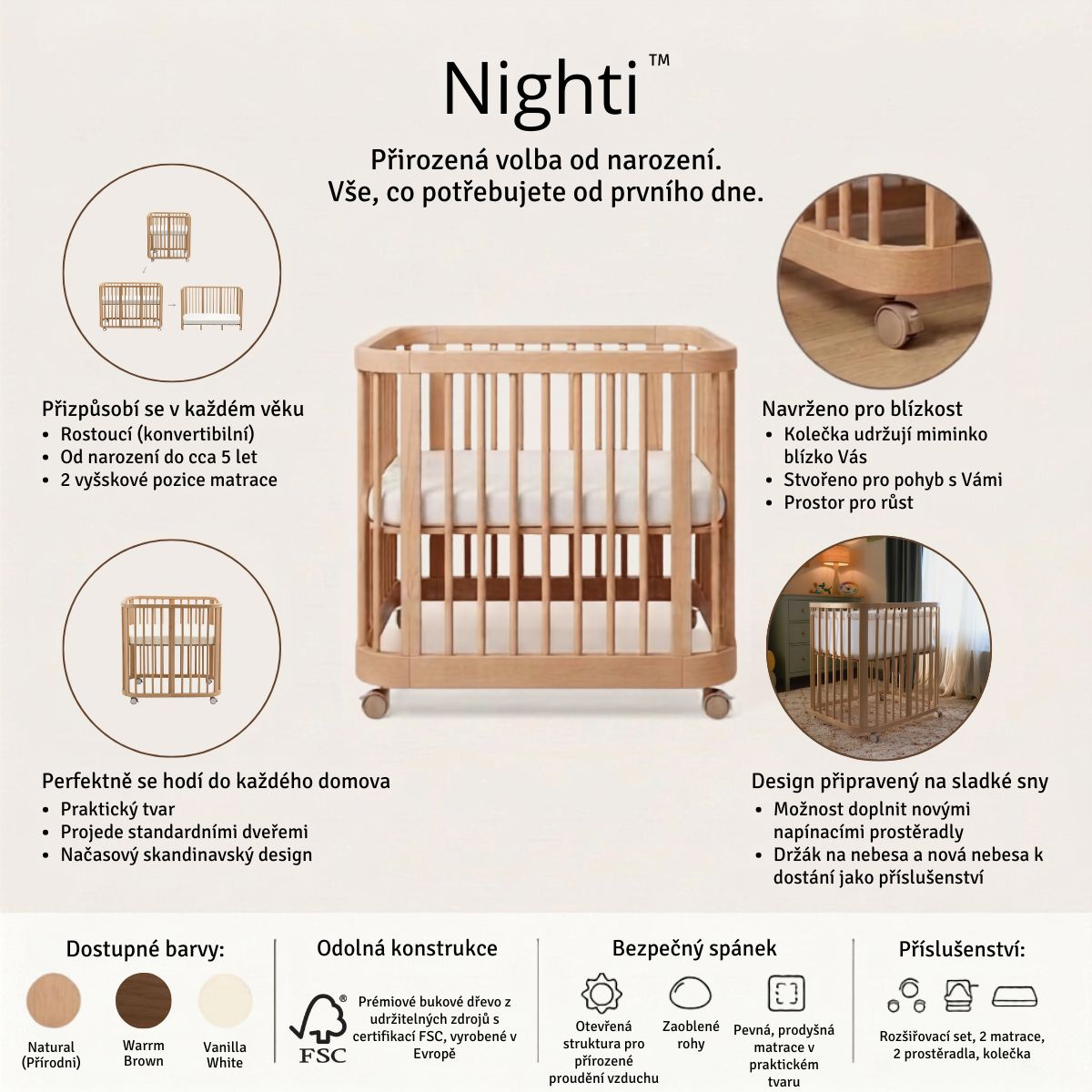 Stokke Nighti™ Rostoucí postýlka 3v1 s příslušentvím - Vanilla White