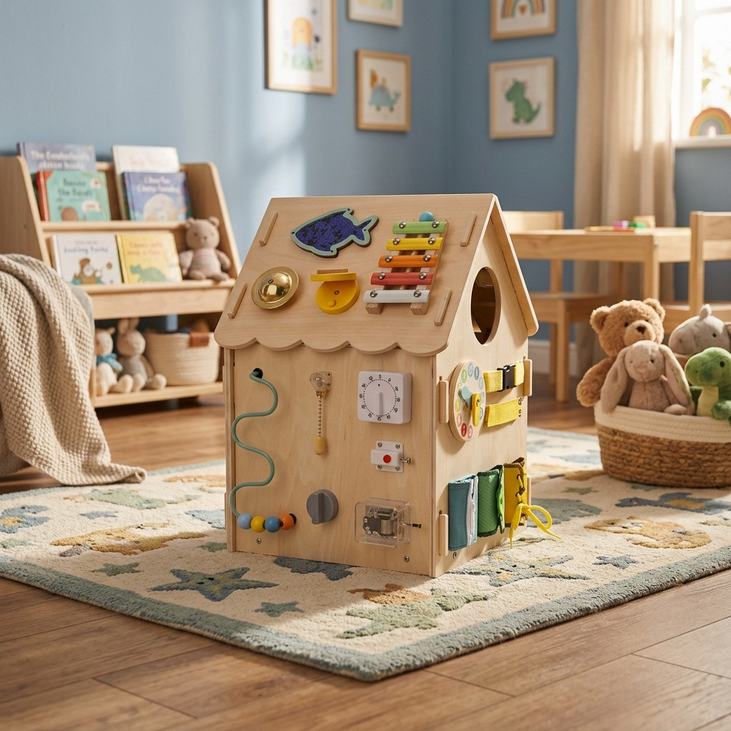 2 Kids Toys Activity board Domeček - Přírodní