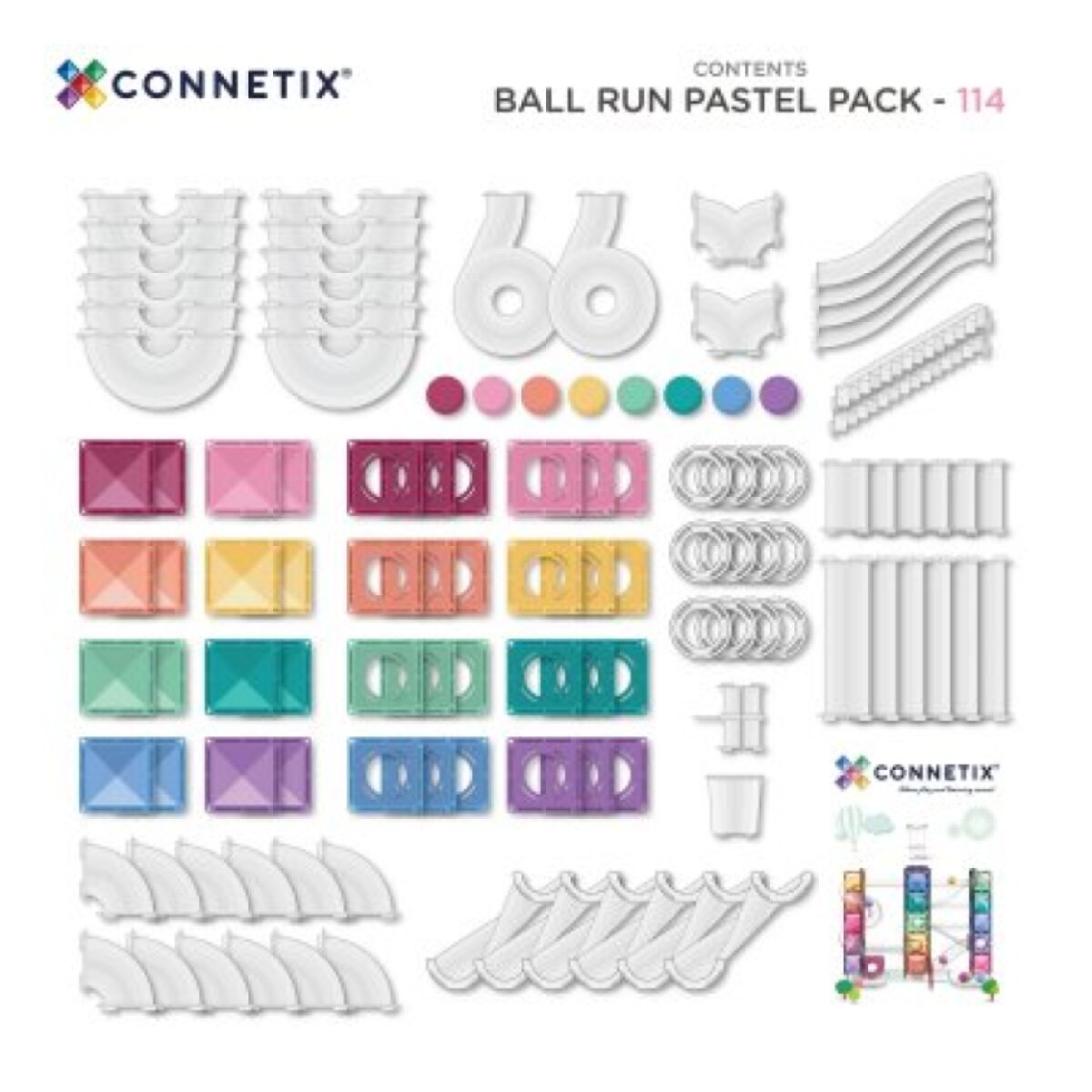 Connetix Magnetická kuličková dráha - Pastel Ball Run Pack, 114 ks