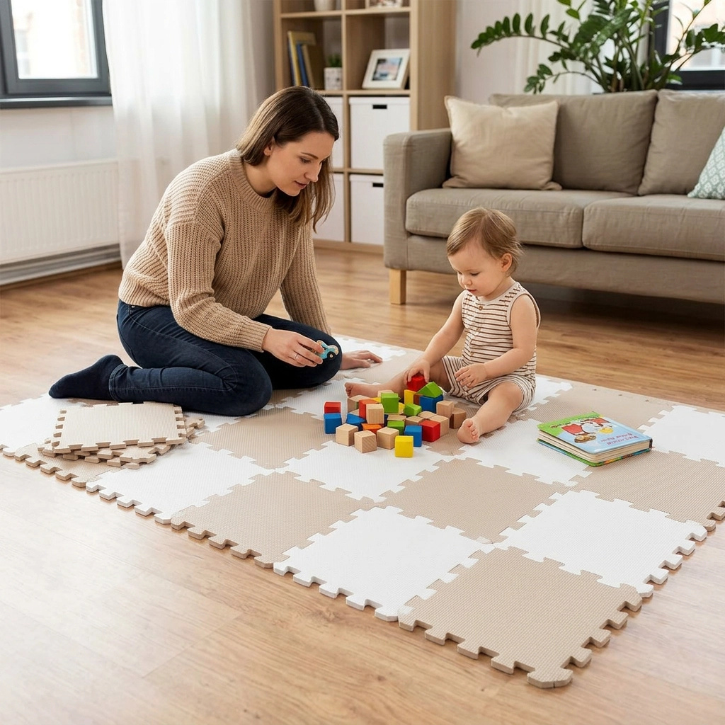 Nido Nido Pěnová hrací podložka Puzzle 18ks - Ivory White/Sandstone