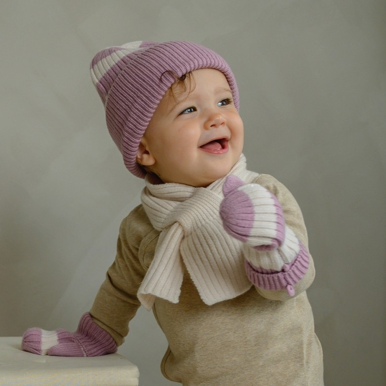 Lodger Rukavice Stripe Merino - Mauve, vel. 0 - 12 měsíců