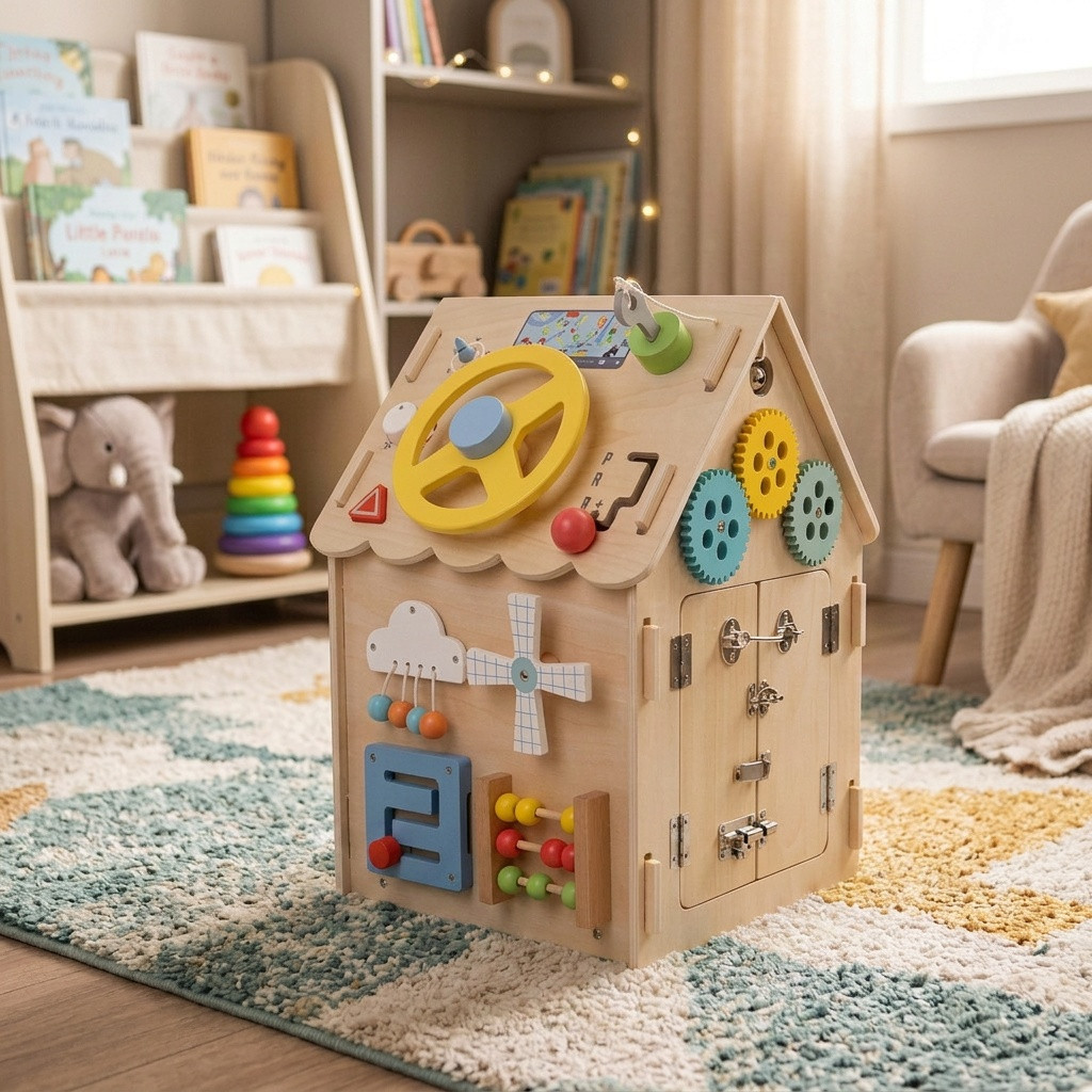 2 Kids Toys Activity board Domeček - Přírodní