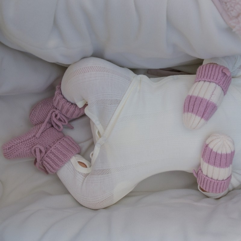 Lodger Rukavice Stripe Merino - Mauve, vel. 0 - 12 měsíců