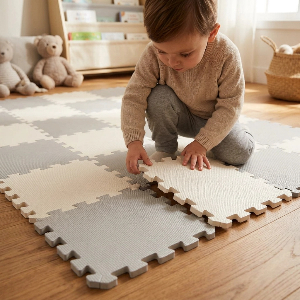 Nido Nido Pěnová hrací podložka Puzzle 18ks - Ivory White/Sandstone