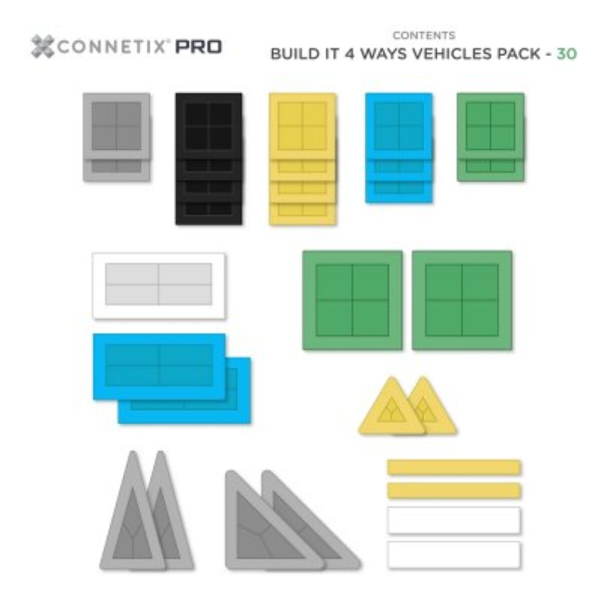 Connetix Magnetická stavebnice - Pro Build It 4 Ways Vehicles Set, 30 ks
