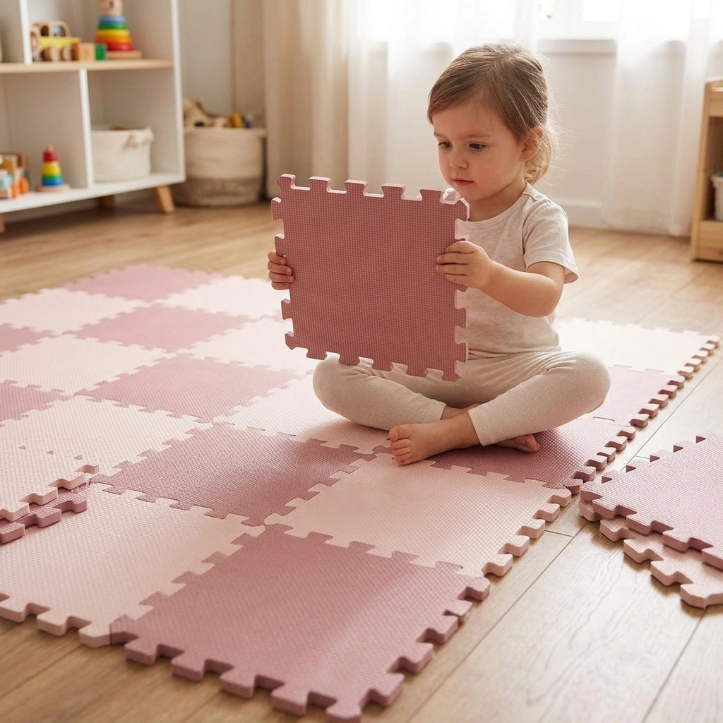 Nido Nido Pěnová hrací podložka Puzzle 18ks - Vanilla/Taupe Pink