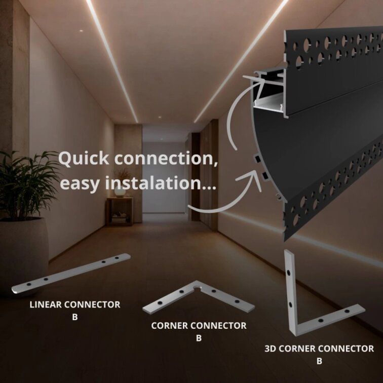 2m LED profile RECESSED 19 BLACK