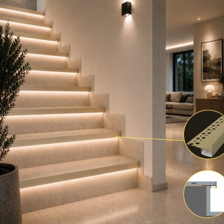 2m LED profile TILE-EDGE CHAMPAGNE