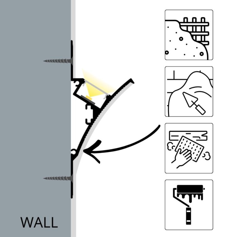 2m WALL LED profile RECESSED 15 NEW