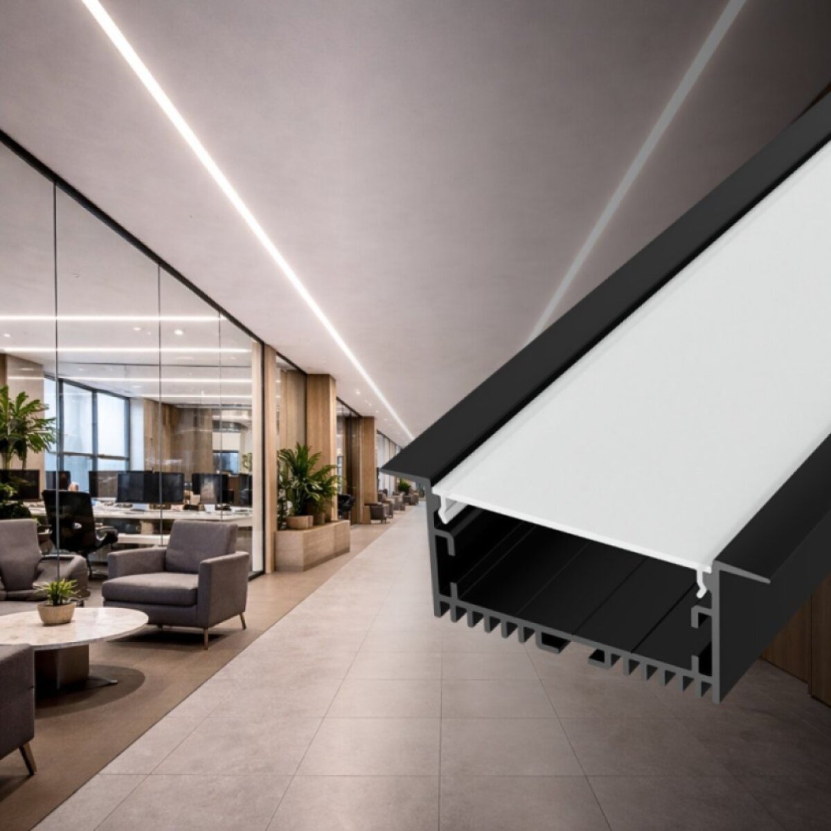 2m LED profile RECESSED MAXI BLACK