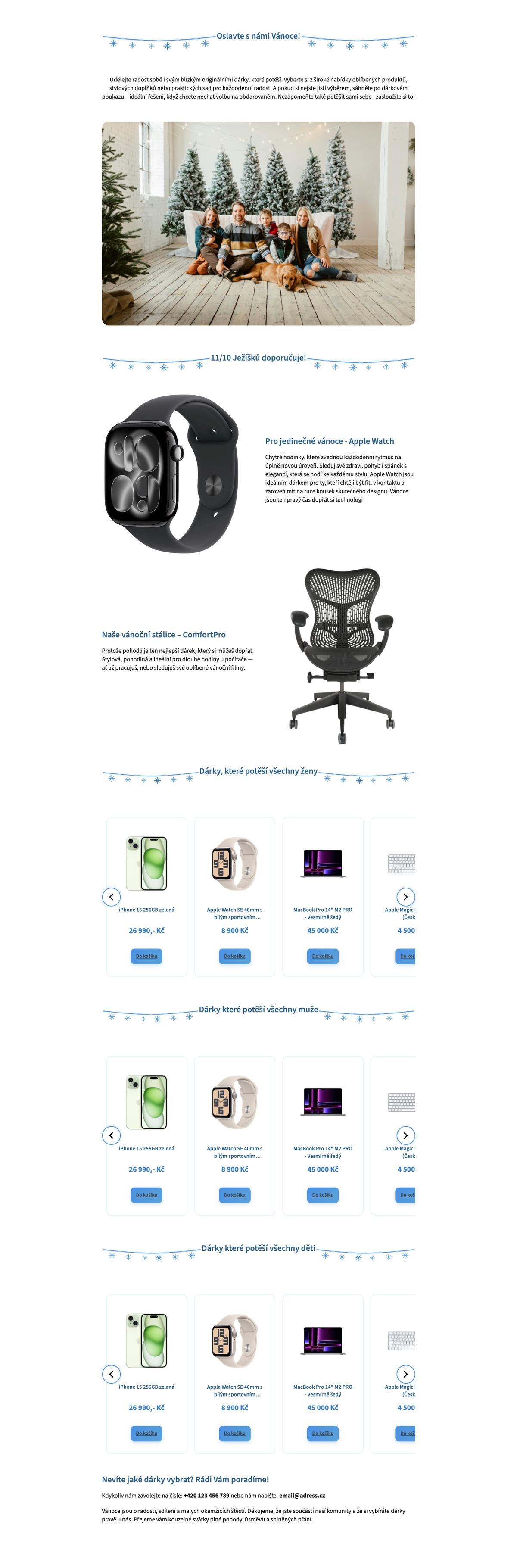 Vánoční landing page (modrá)