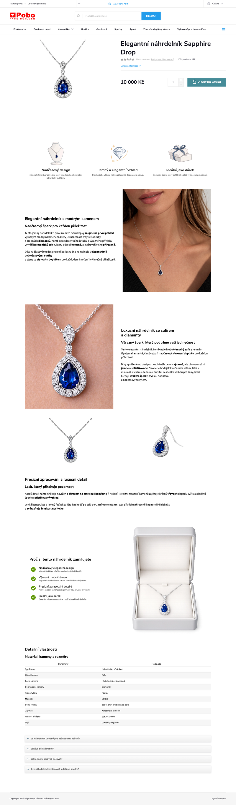 Elegantní náhrdelník Sapphire Drop