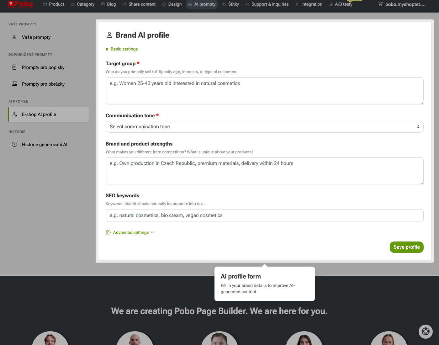 Configuring the AI profile for content generation