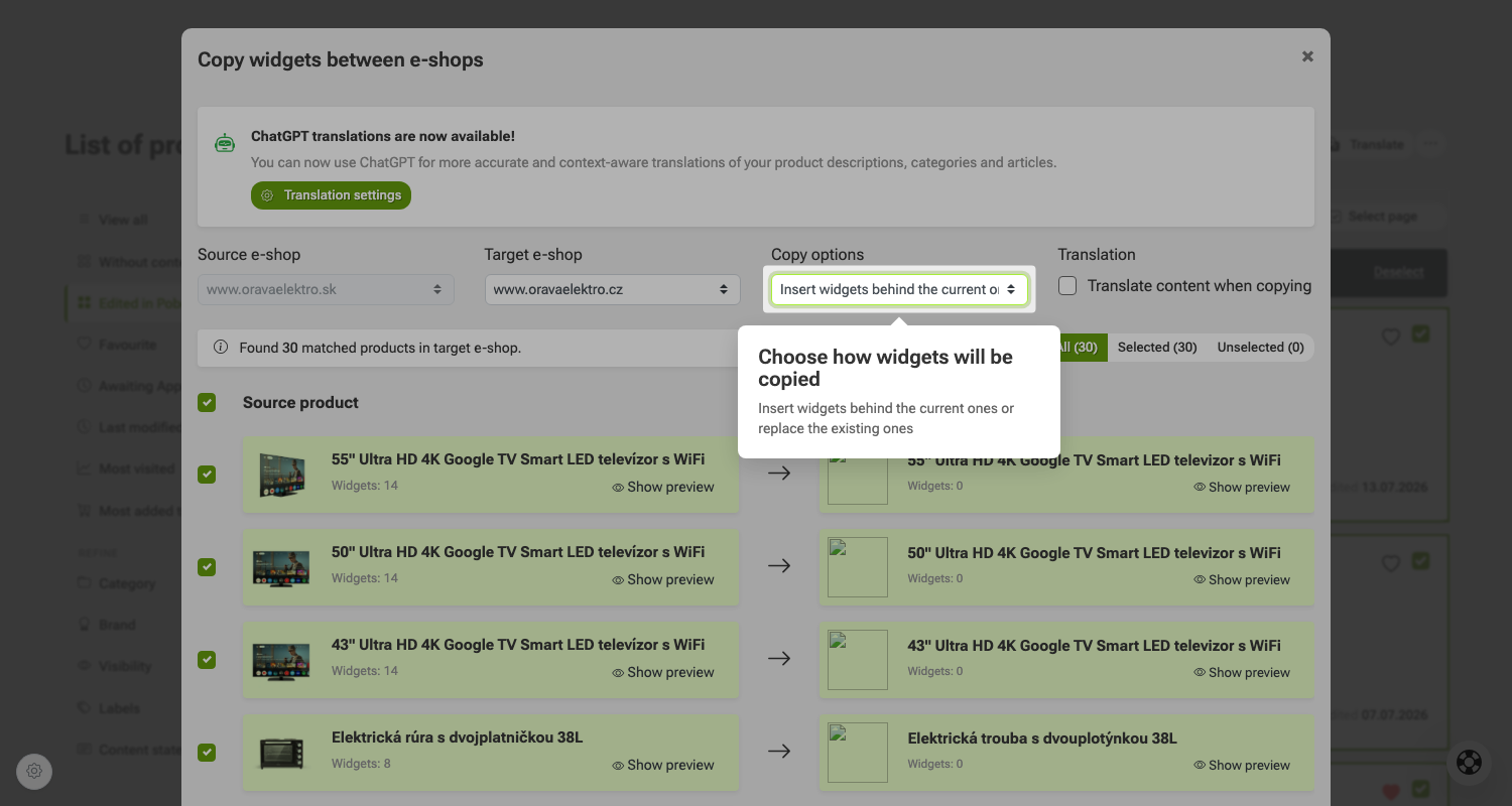 How to copy labels between e-shops in Pobo Page Builder