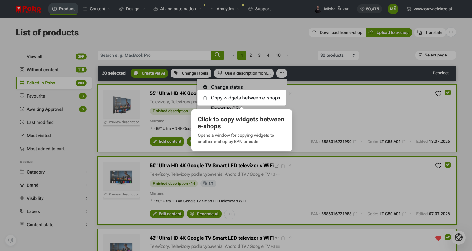 How to copy labels between e-shops in Pobo Page Builder