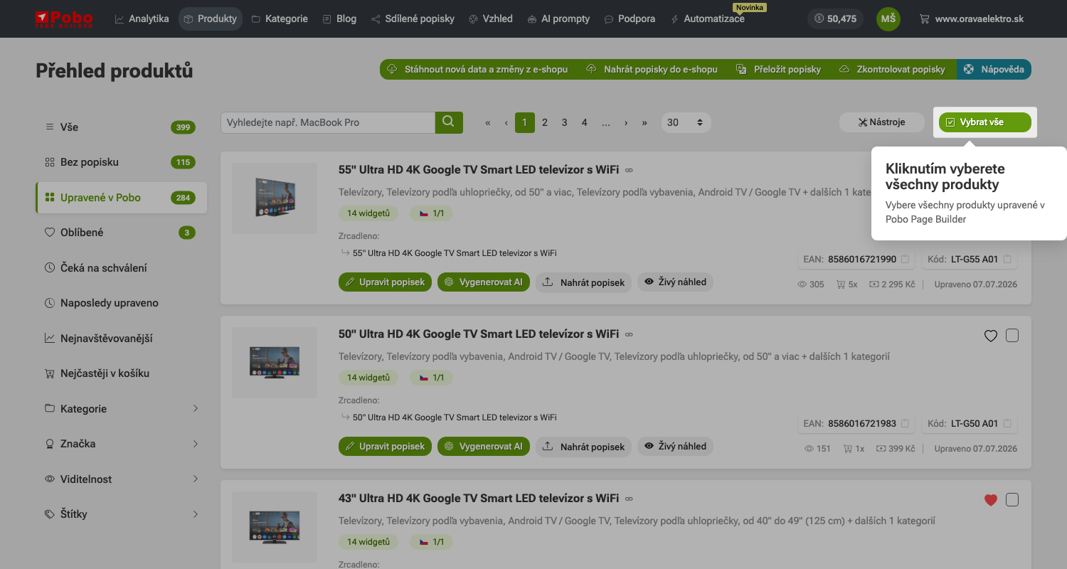 Jak kopírovat popisky mezi e-shopy v Pobo Page Builder