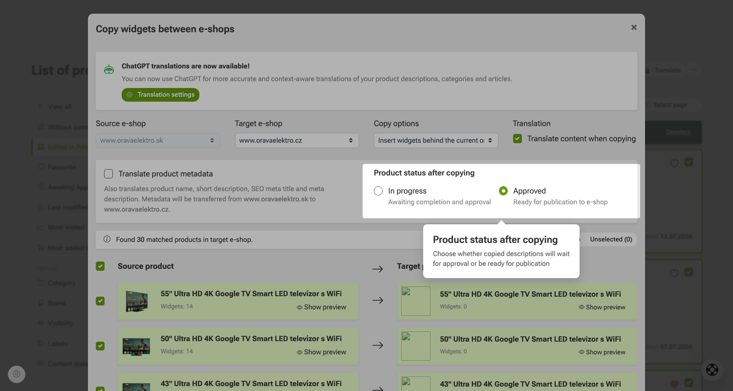 How to copy labels between e-shops in Pobo Page Builder