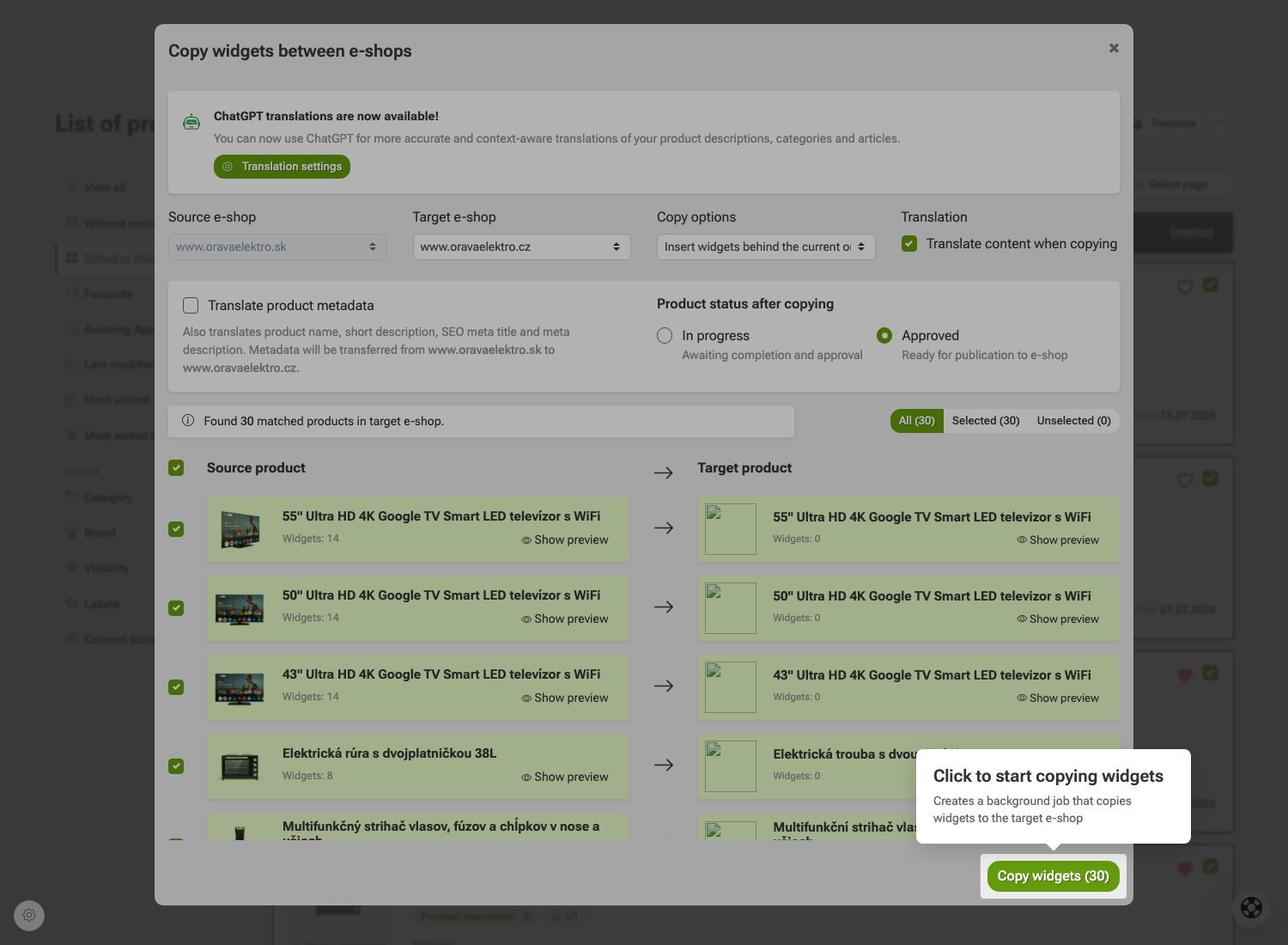 How to copy labels between e-shops in Pobo Page Builder