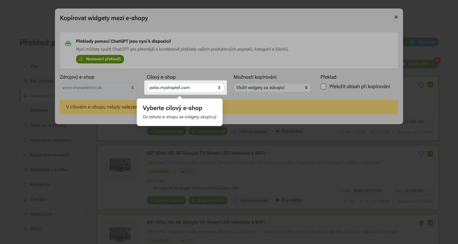 Jak kopírovat popisky mezi e-shopy v Pobo Page Builder