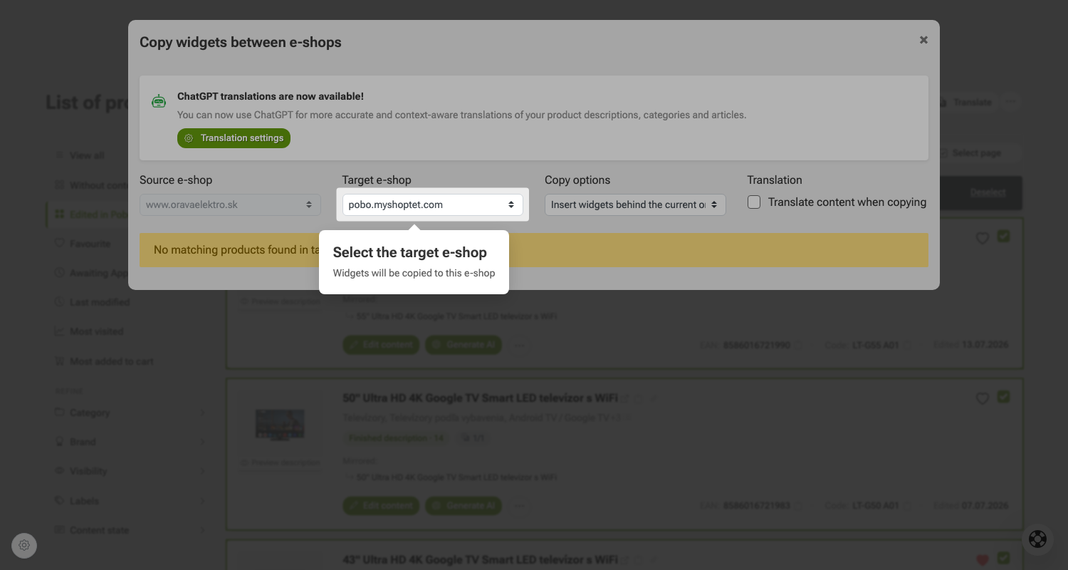 How to copy labels between e-shops in Pobo Page Builder