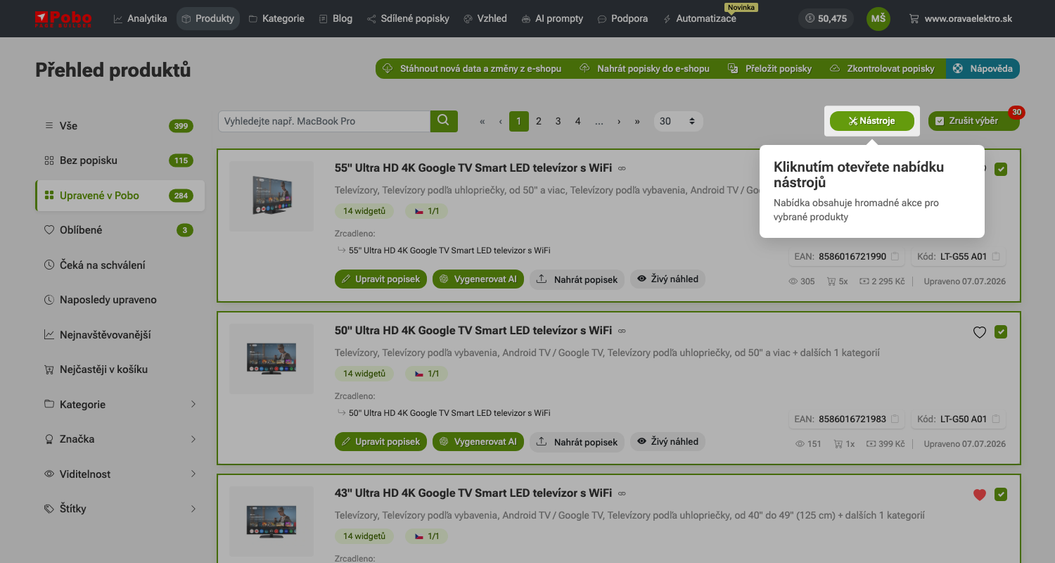Jak kopírovat popisky mezi e-shopy v Pobo Page Builder