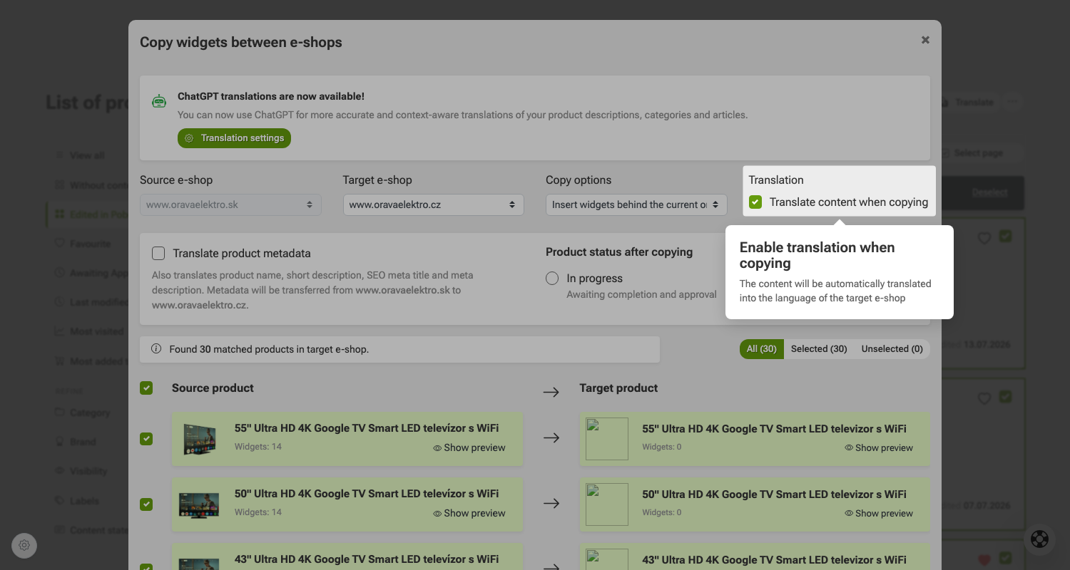 How to copy labels between e-shops in Pobo Page Builder