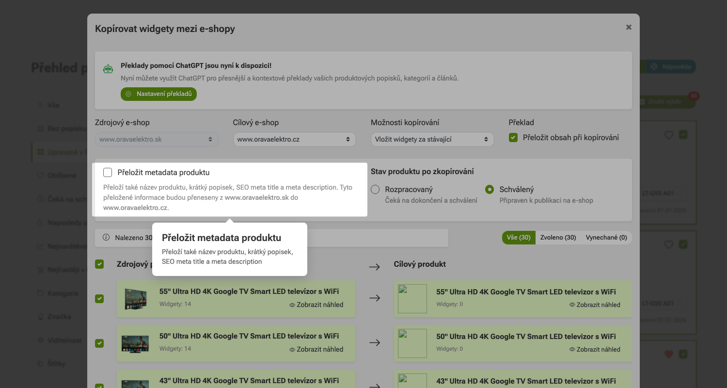 Jak kopírovat popisky mezi e-shopy v Pobo Page Builder
