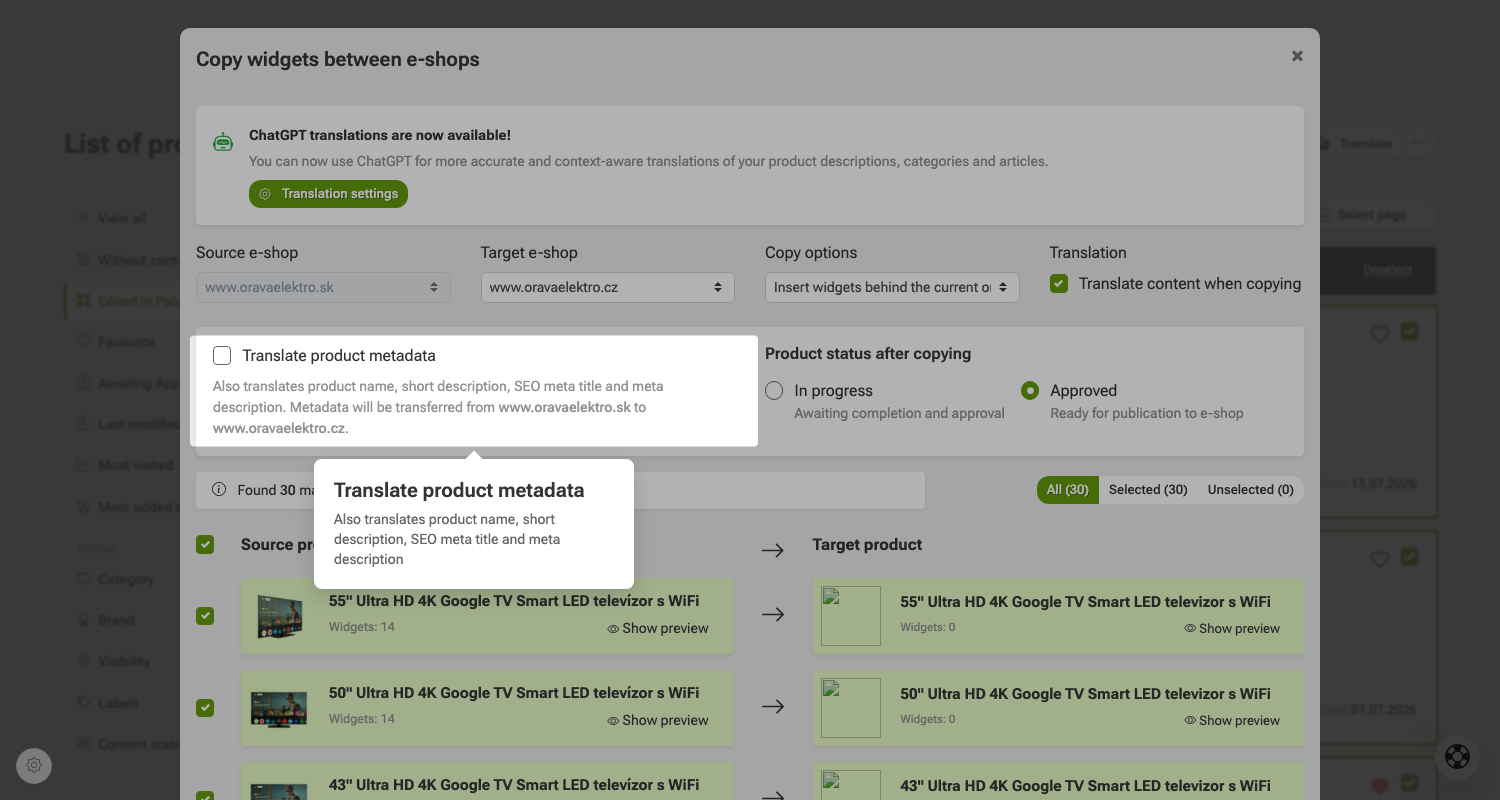 How to copy labels between e-shops in Pobo Page Builder