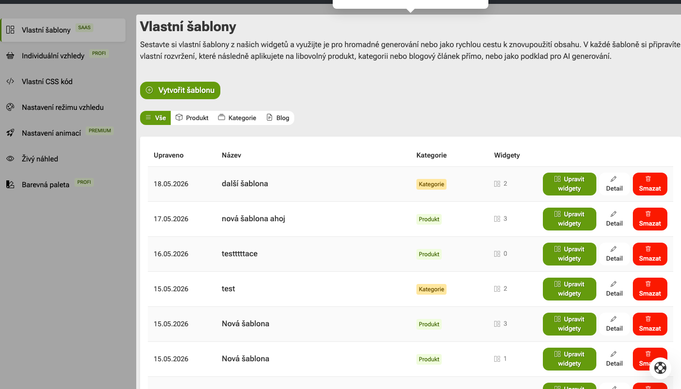 Jak vytvořit vlastní designové šablony (tarif SAAS)
