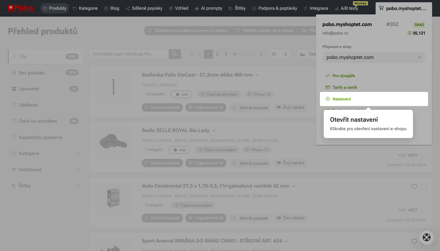 Nahrávání popisků z Pobo Page Builder do e-shopu