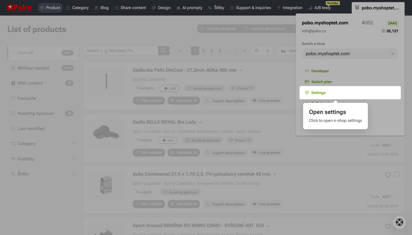 Uploading descriptions from Pobo Page Builder to e-shop