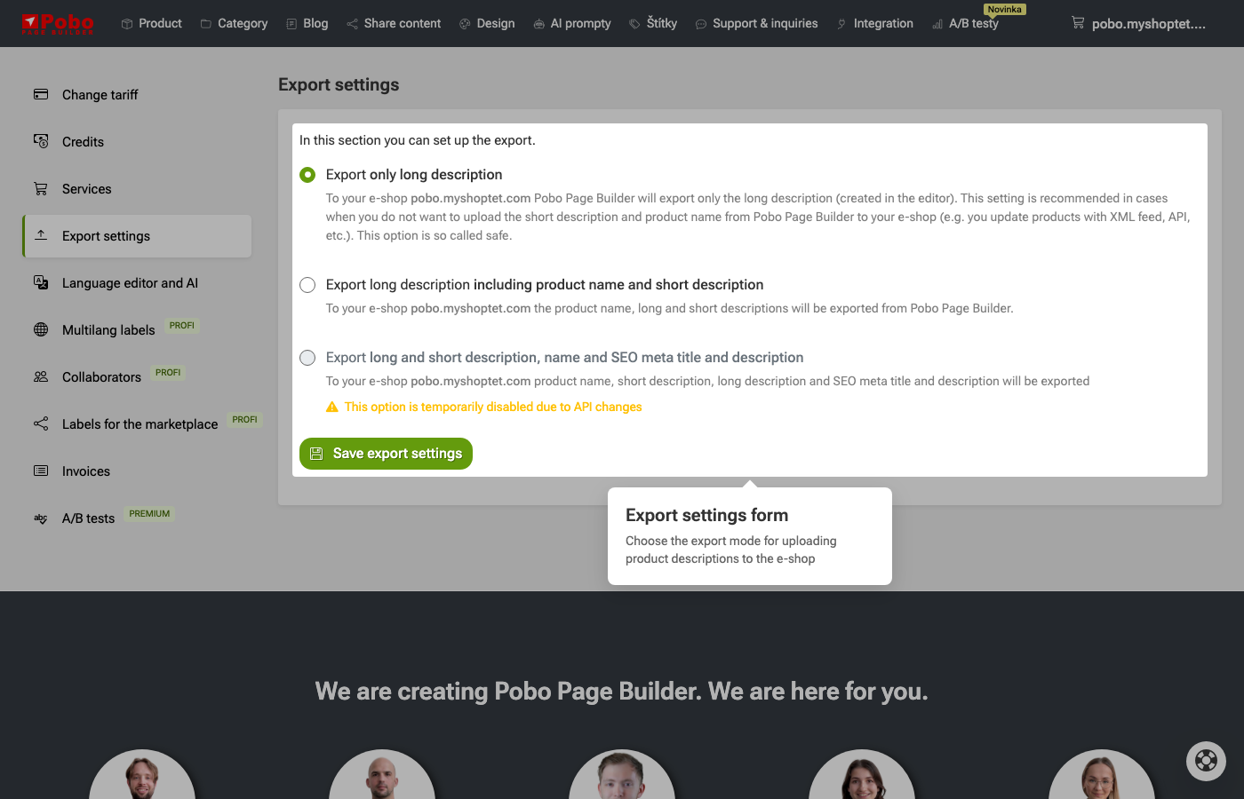 Uploading descriptions from Pobo Page Builder to e-shop
