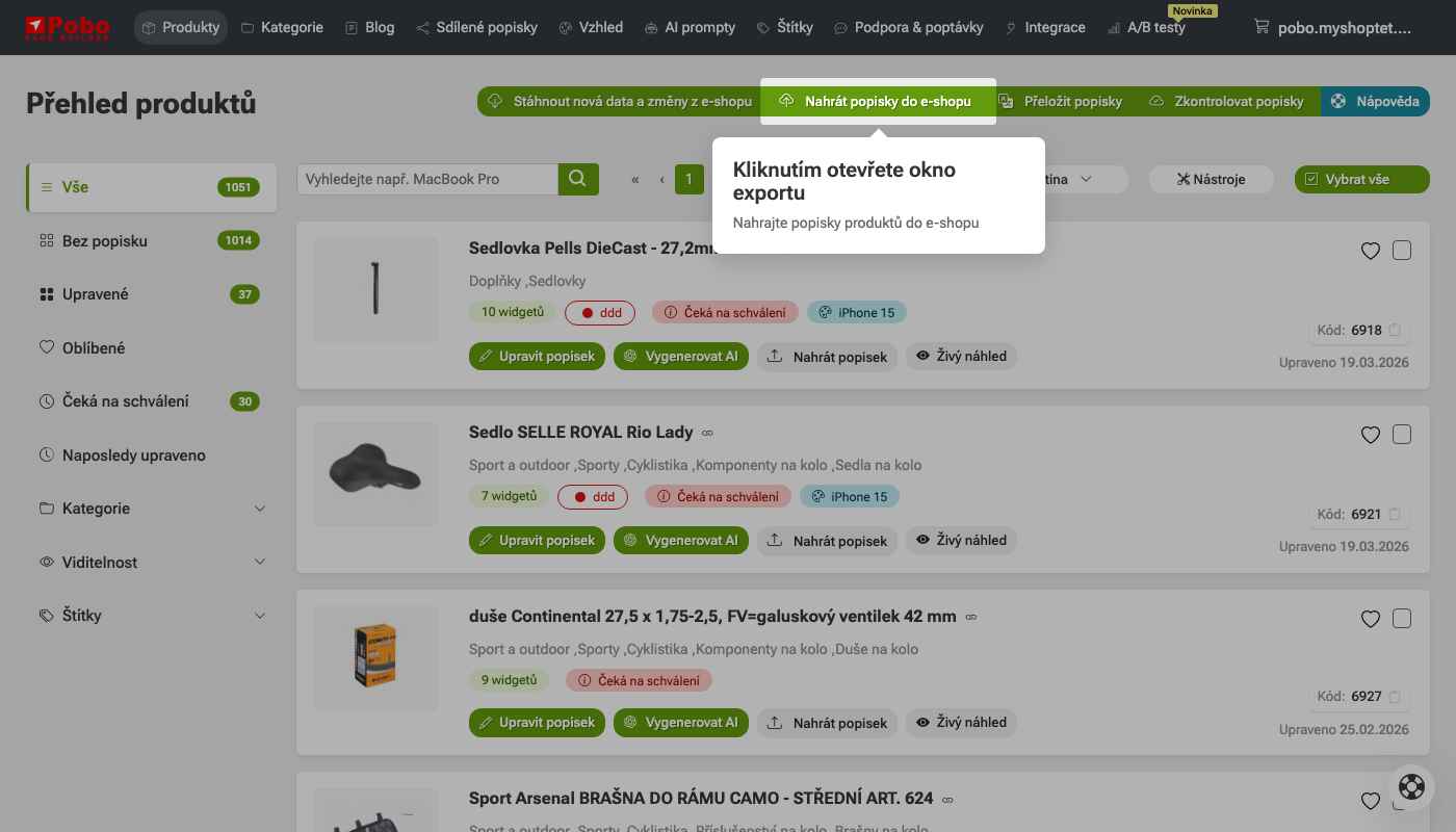 Nahrávání popisků z Pobo Page Builder do e-shopu