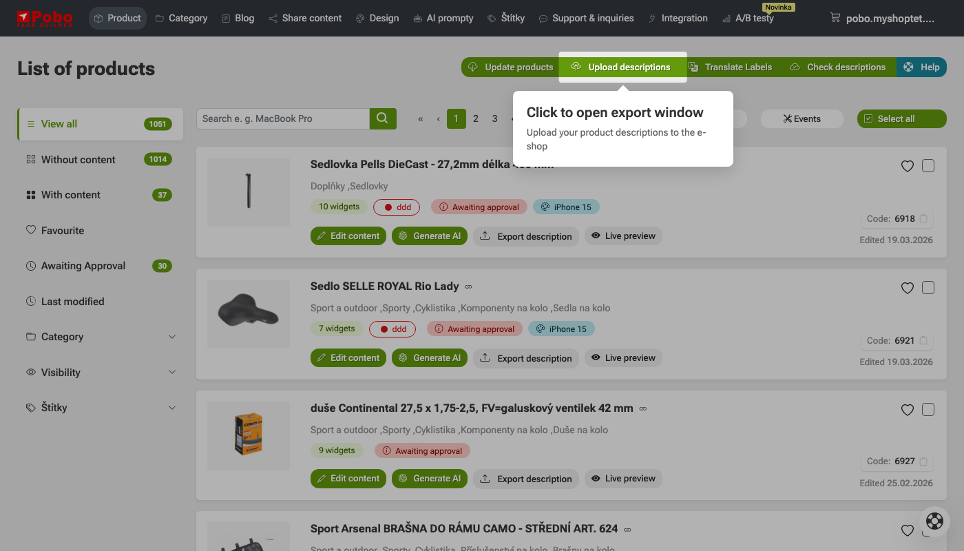 Uploading descriptions from Pobo Page Builder to e-shop