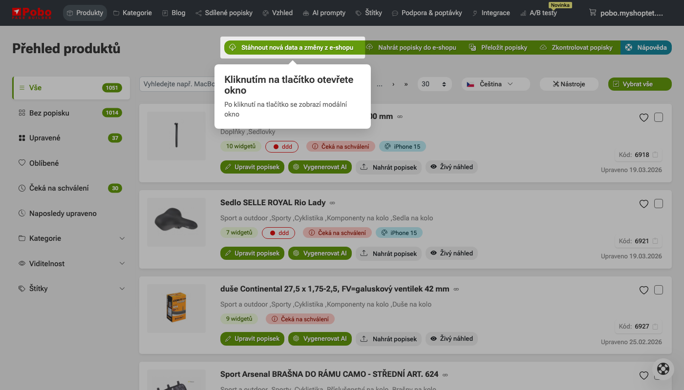 Jak stáhnout nové popisky z e-shopu do Pobo Page Builderu