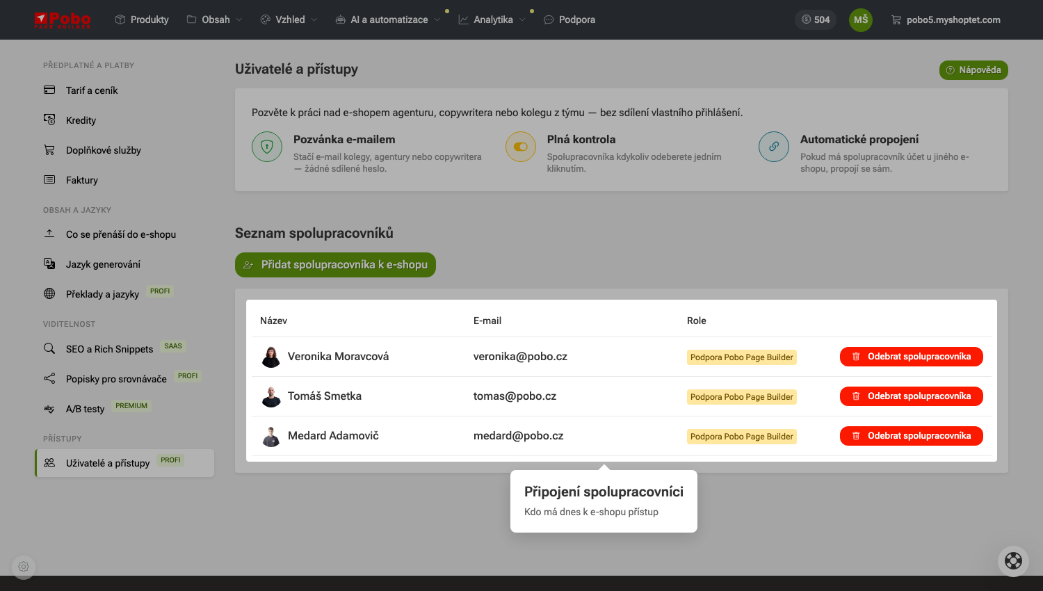 Hogyan adhatok hozzá felhasználókat és hogyan válthatok a webáruházak között?